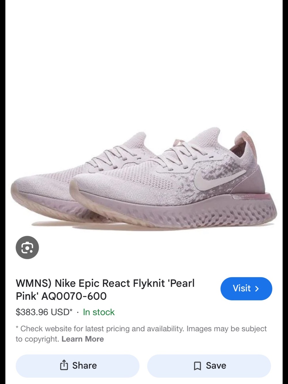 Nike Women’s Epic React Flyknit Sneakers in Pearl Pink and Light Mauve